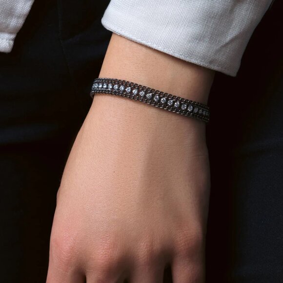 Silver 925 Black Rhodium Plated Italian Tennis CZ Bracelet